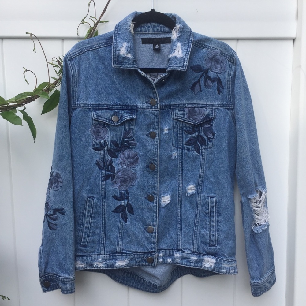 Distressed Embroidered Denim Jacket